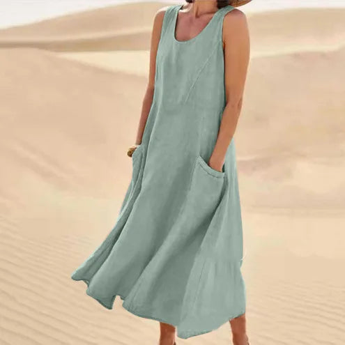 Oasis Maxi Dress | Mouwloos & Luchtig | Zandkleurige Elegantie