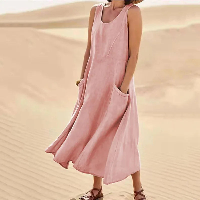 Oasis Maxi Dress | Mouwloos & Luchtig | Zandkleurige Elegantie