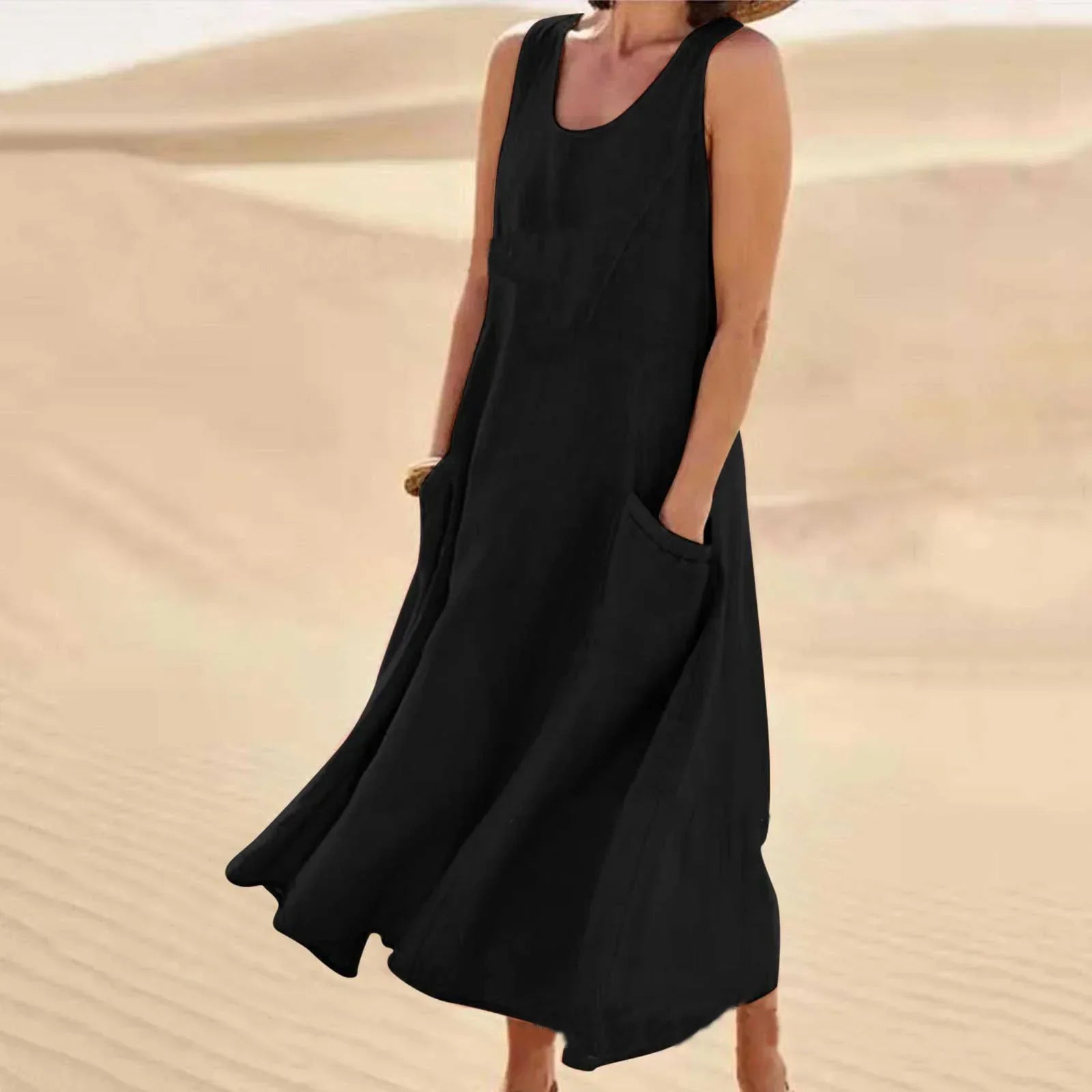 Oasis Maxi Dress | Mouwloos & Luchtig | Zandkleurige Elegantie