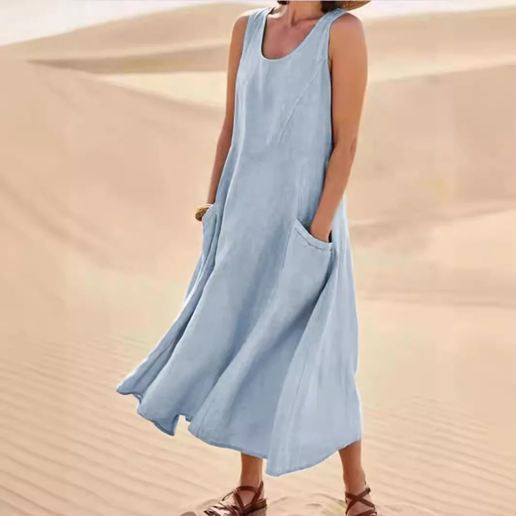 Oasis Maxi Dress | Mouwloos & Luchtig | Zandkleurige Elegantie
