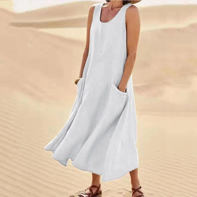 Oasis Maxi Dress | Mouwloos & Luchtig | Zandkleurige Elegantie