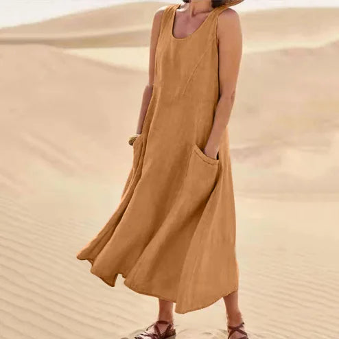 Oasis Maxi Dress | Mouwloos & Luchtig | Zandkleurige Elegantie