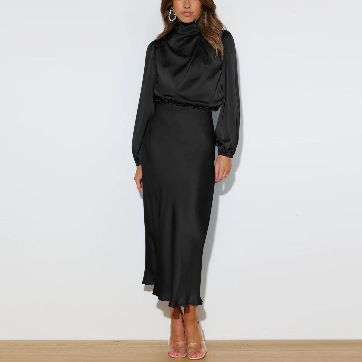 Satin Drape Dress | Midi-Lengte | Chic & Vloeiend Silhouet
