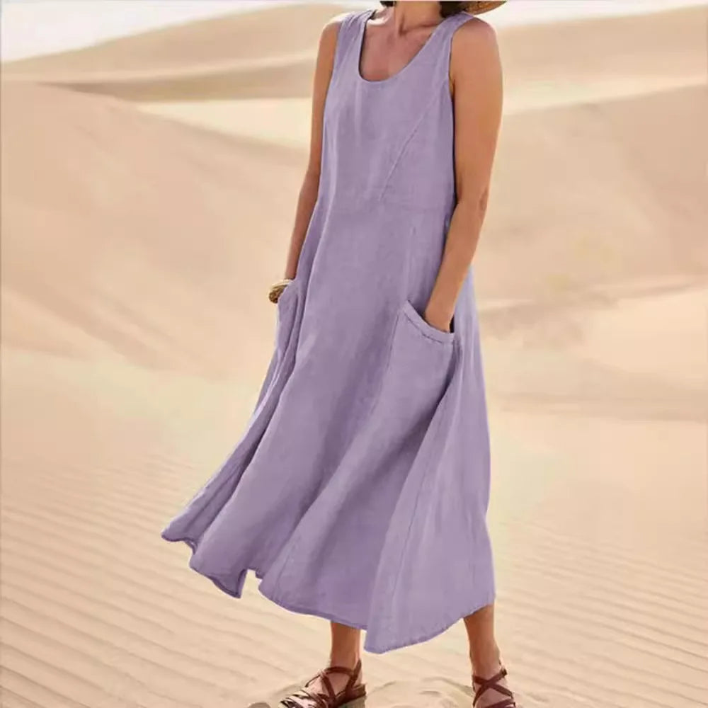 Oasis Maxi Dress | Mouwloos & Luchtig | Zandkleurige Elegantie