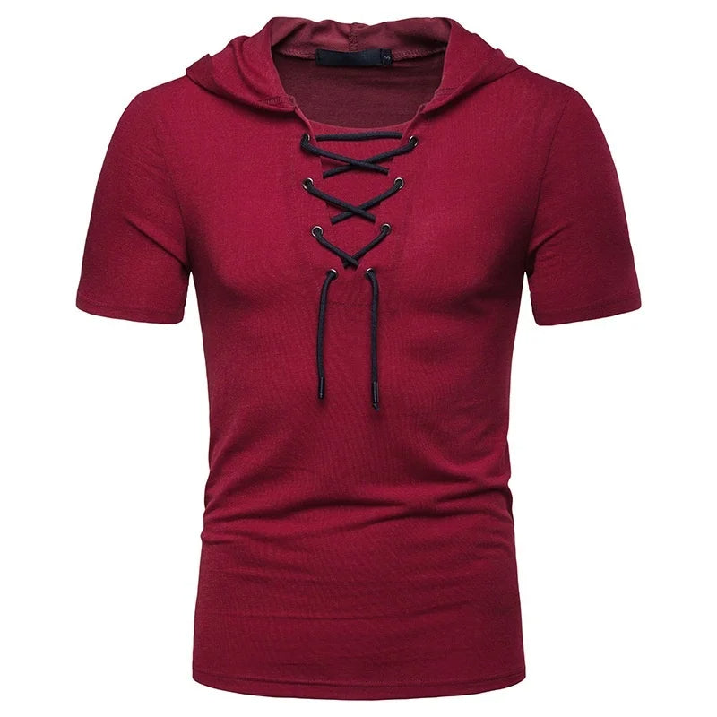 Heren Hoodie T-shirt met Vetersluiting | Slim Fit | Urban Edge