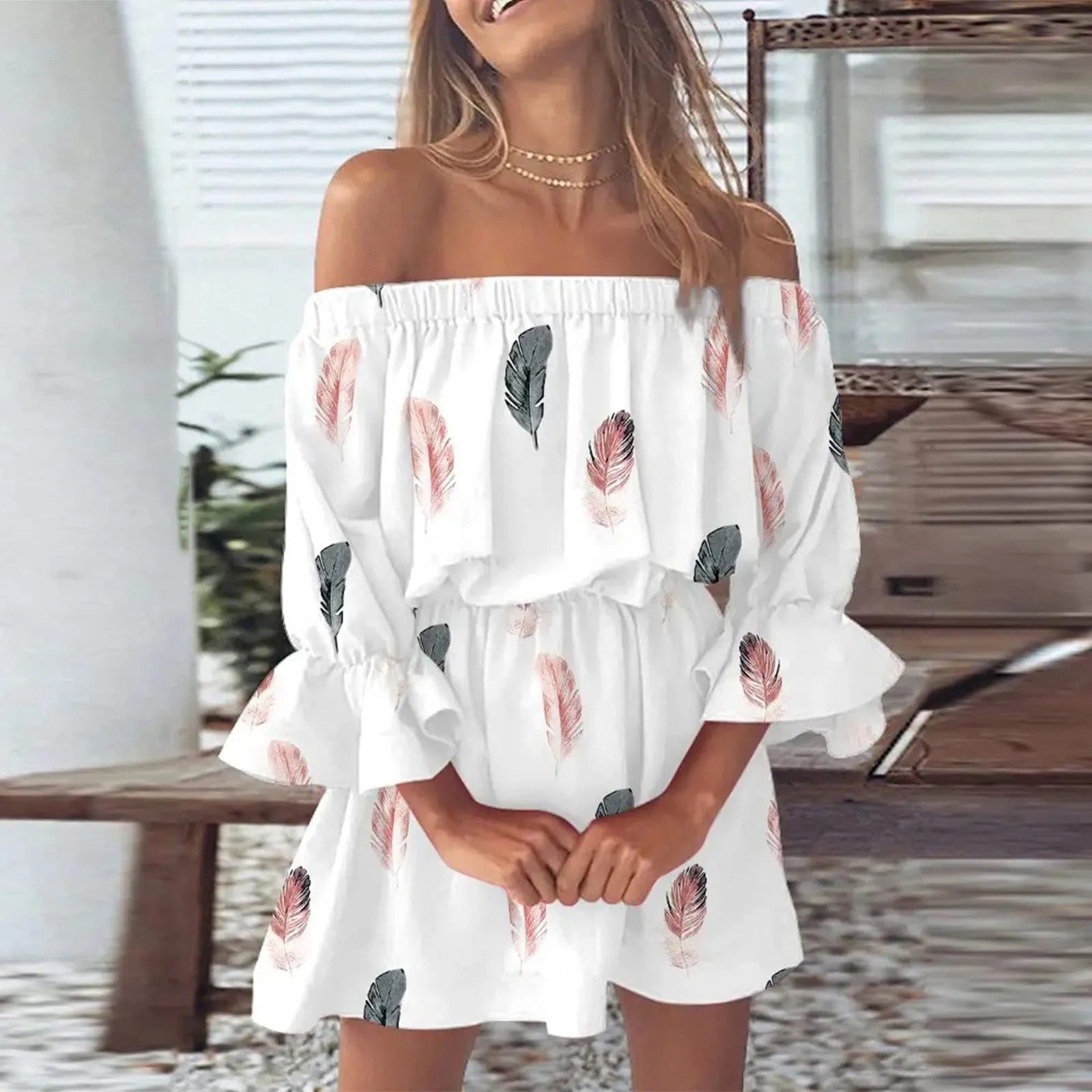 Luna Dress | Off-Shoulder Mini | Speelse Bloemenprint