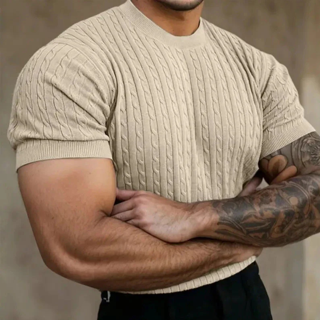 Gebreide Heren T-shirt | Kabelpatroon | Getailleerd & Elegant Casual