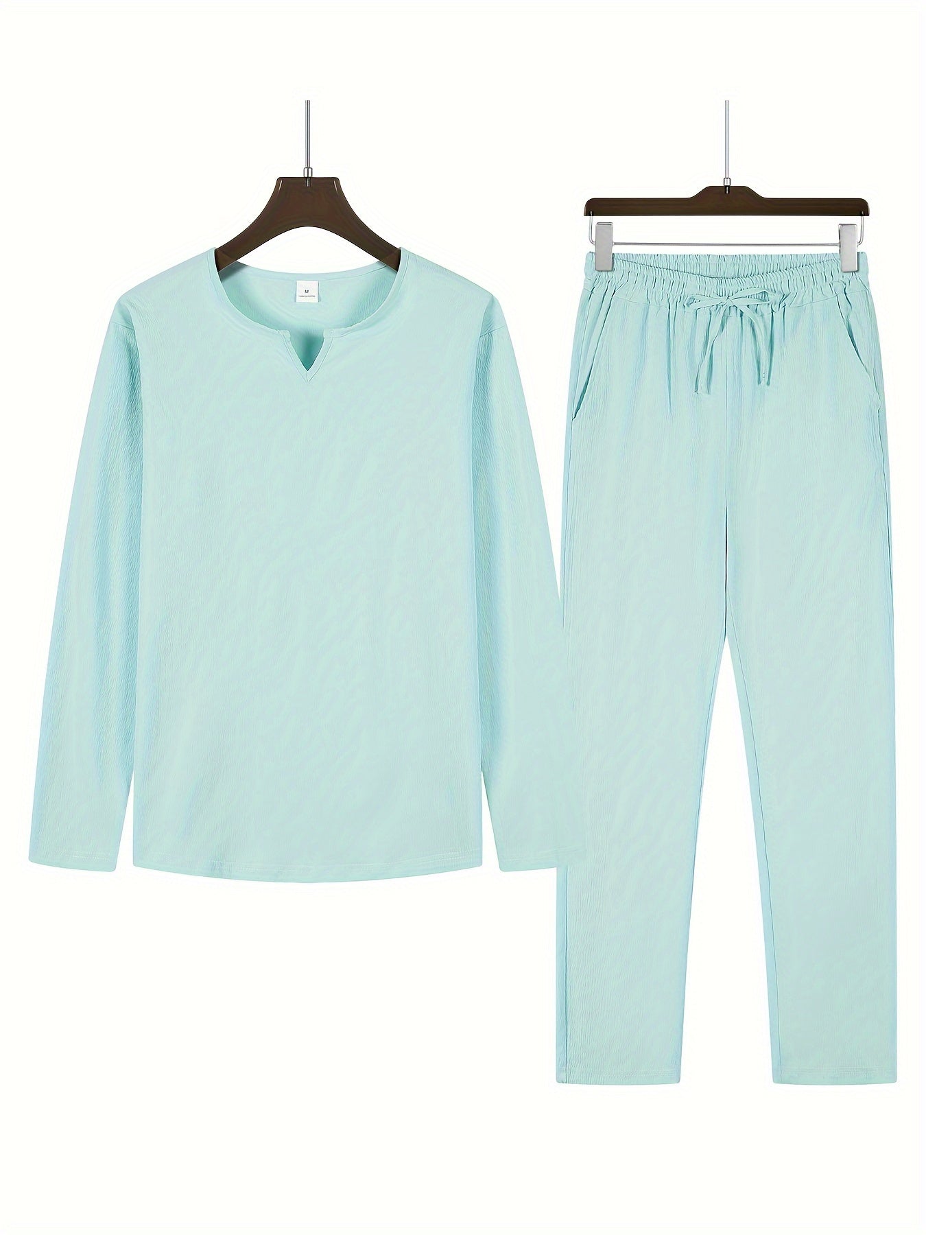 Linnenlook Lounge Set voor Heren | Tuniekstijl Shirt & Relaxed Fit Broek | Zomerse Co-ord Essentials