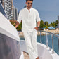 Heren Lounge Set in Linnenlook | Tuniekstijl Shirt & Relaxed Fit Broek | Luxe Zomercoördinaat