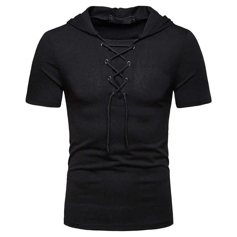 Heren Hoodie T-shirt met Vetersluiting | Slim Fit | Urban Edge