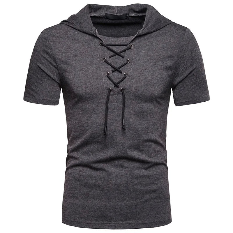 Heren Hoodie T-shirt met Vetersluiting | Slim Fit | Urban Edge