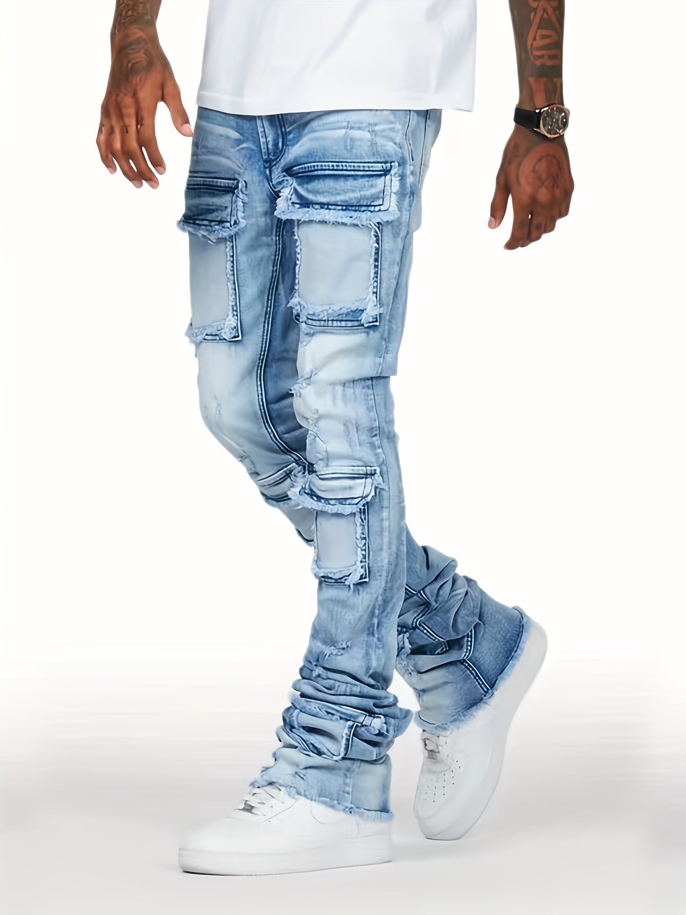 Heren Ripped Cargo Jeans | Slim Fit | Streetwear Denim