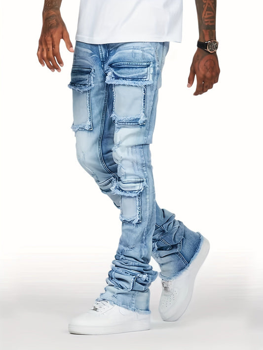 Heren Ripped Cargo Jeans | Slim Fit | Streetwear Denim