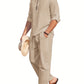 Heren Lounge Set in Linnenlook | Tuniekstijl Shirt & Relaxed Fit Broek | Luxe Zomercoördinaat
