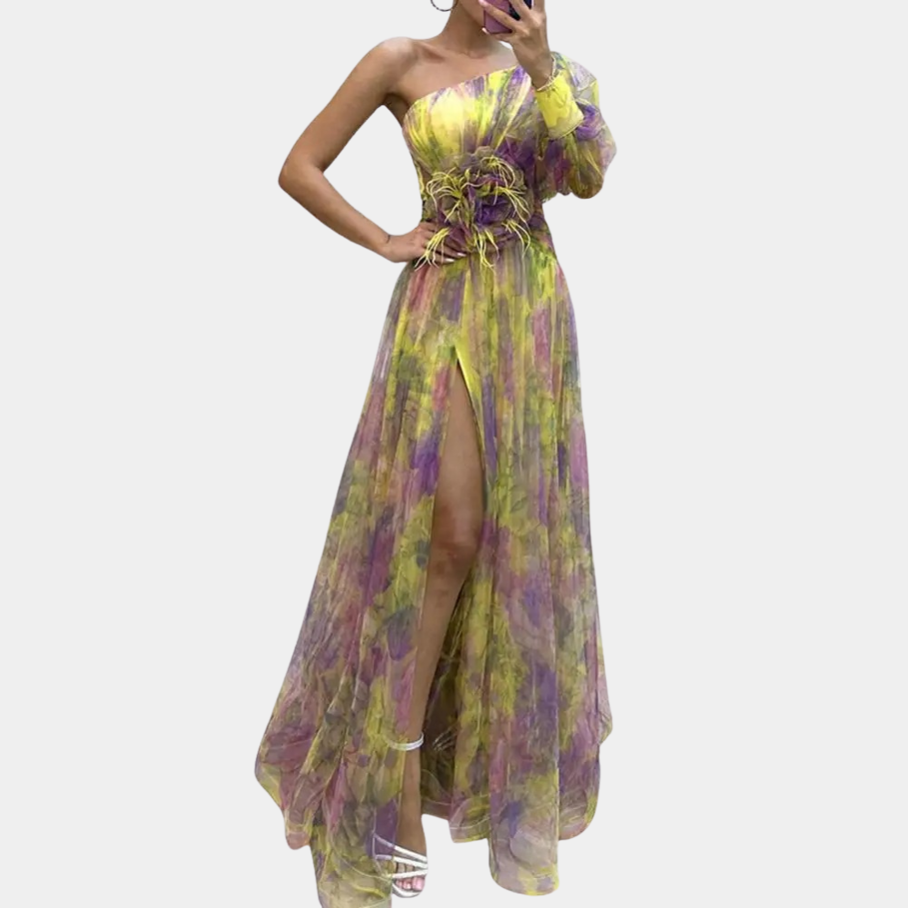 Aurora Tulle Dress | Asymmetrische Maxi | Gelaagde Elegantie & Kleurverloop