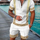 Versace-Inspired Co-ord Set voor Heren | Barokprint Polo & Shorts | Luxe Resortwear met Gouden Accenten