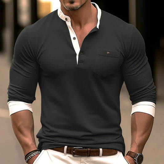 Prestige Polo | Slim Fit Lange Mouw | Contrasterende Kraag