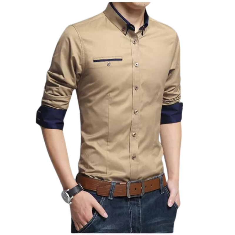 Overhemd | Katoenmix | Slim Fit met Contrasterende Details