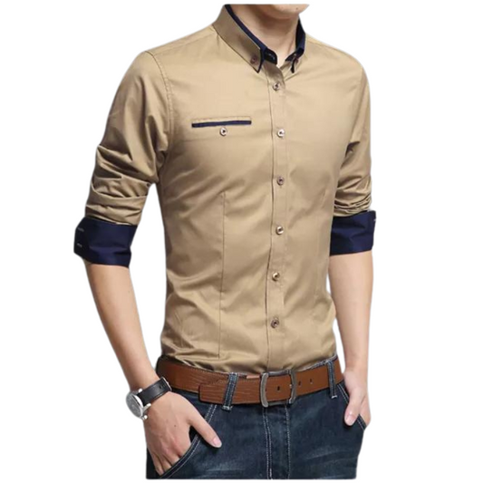 Overhemd | Katoenmix | Slim Fit met Contrasterende Details