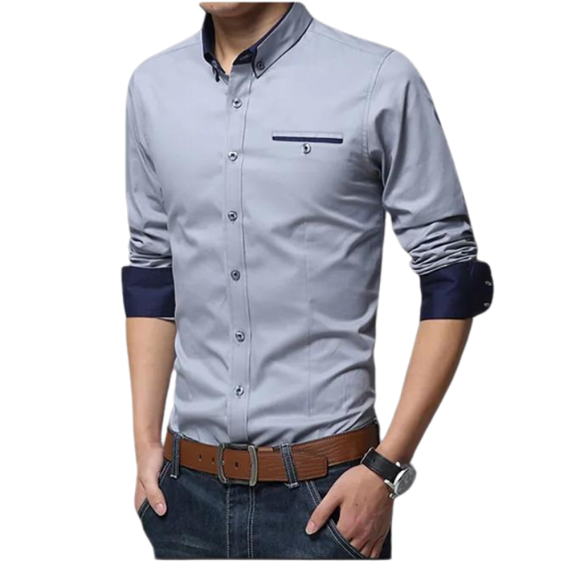 Overhemd | Katoenmix | Slim Fit met Contrasterende Details
