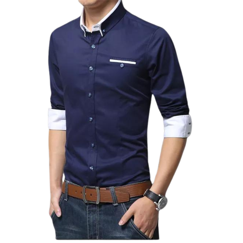 Overhemd | Katoenmix | Slim Fit met Contrasterende Details