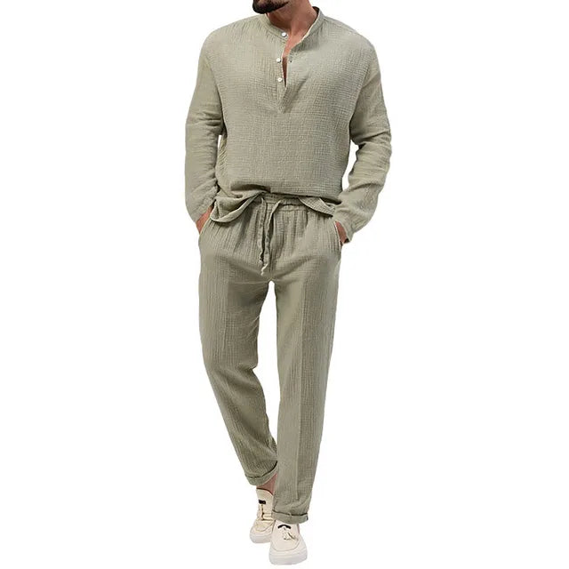 Heren Loungewear Set | Open Kraag Shirt & Broek | Effortless Relaxed Style