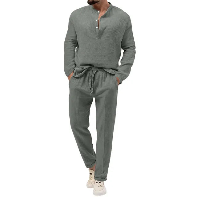 Heren Loungewear Set | Open Kraag Shirt & Broek | Effortless Relaxed Style