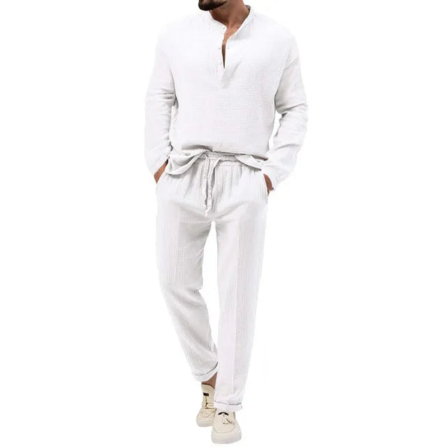 Heren Loungewear Set | Open Kraag Shirt & Broek | Effortless Relaxed Style