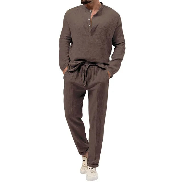 Heren Loungewear Set | Open Kraag Shirt & Broek | Effortless Relaxed Style