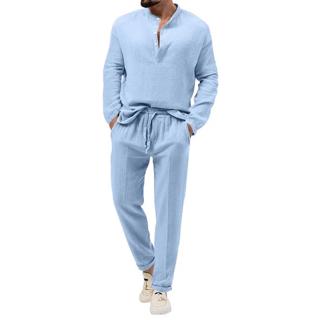Heren Loungewear Set | Open Kraag Shirt & Broek | Effortless Relaxed Style