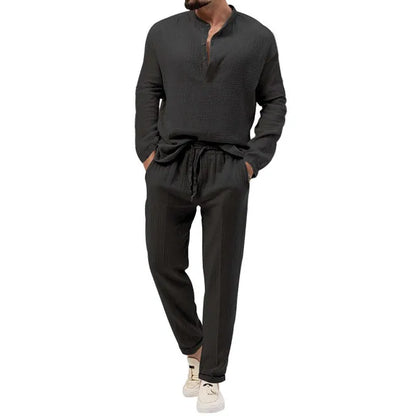 Heren Loungewear Set | Open Kraag Shirt & Broek | Effortless Relaxed Style