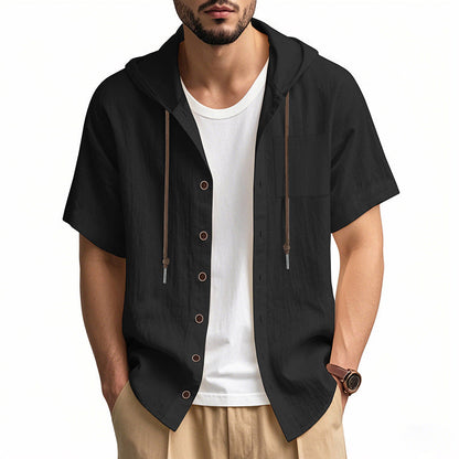 Heren Korte Mouwen Hoodie Shirt | Ademend Katoen | Knopen & Capuchon | Zomer Casual Must-Have