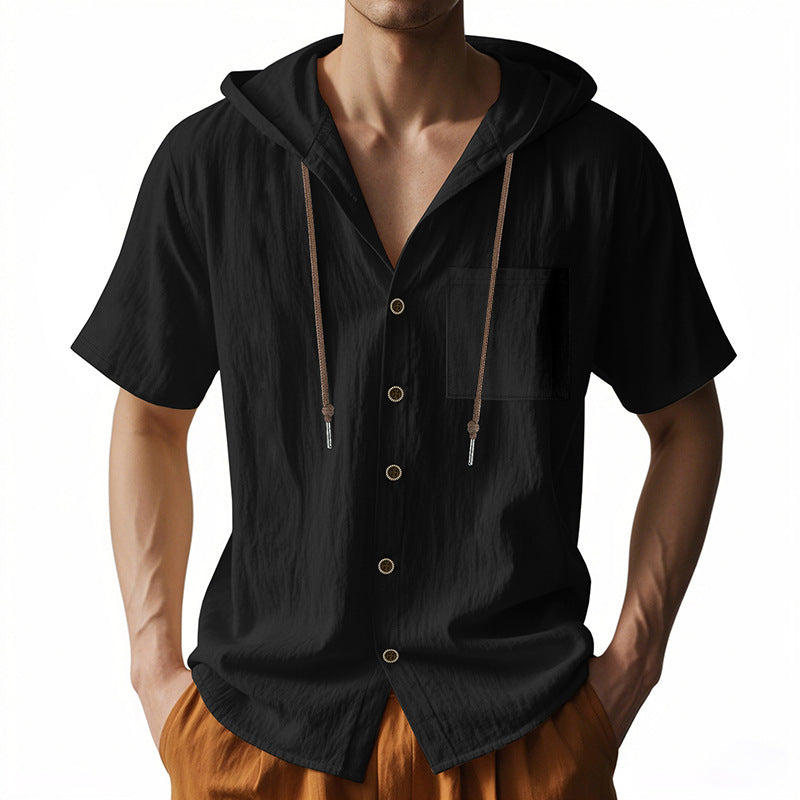 Heren Korte Mouwen Hoodie Shirt | Ademend Katoen | Knopen & Capuchon | Zomer Casual Must-Have