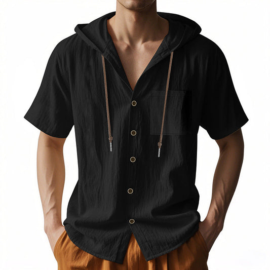Heren Korte Mouwen Hoodie Shirt | Ademend Katoen | Knopen & Capuchon | Zomer Casual Must-Have