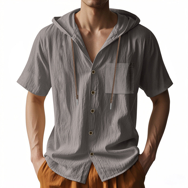 Heren Korte Mouwen Hoodie Shirt | Ademend Katoen | Knopen & Capuchon | Zomer Casual Must-Have