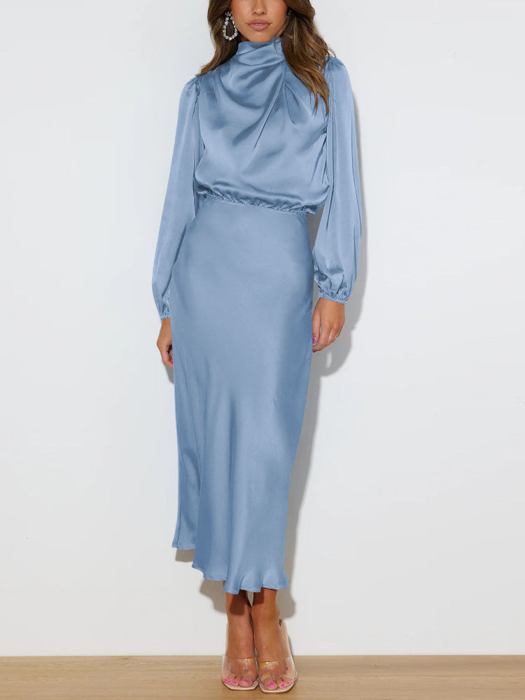 Satin Drape Dress | Midi-Lengte | Chic & Vloeiend Silhouet