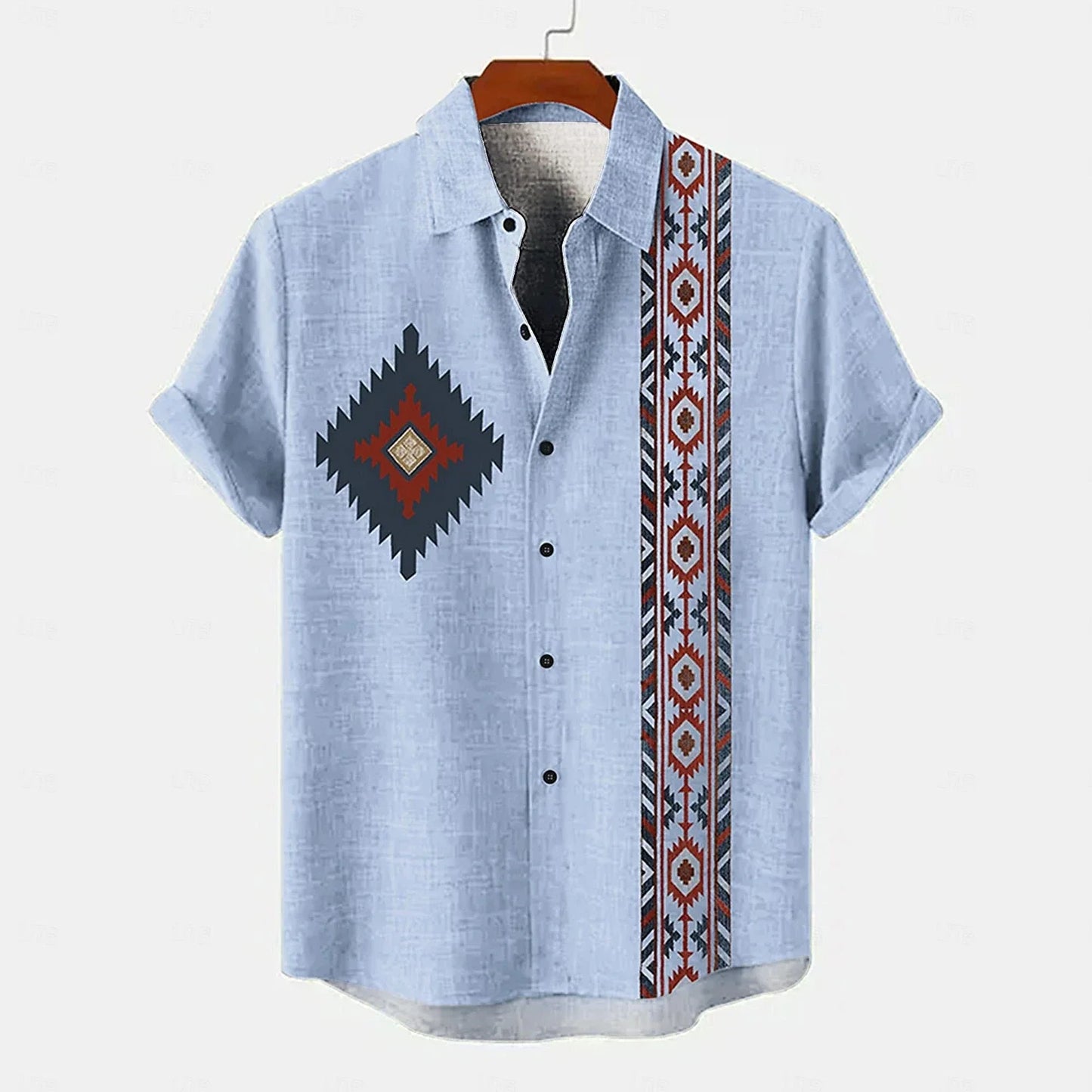 Zomer Overhemd | Katoen-Linnen | Tribal Print & Korte Mouw