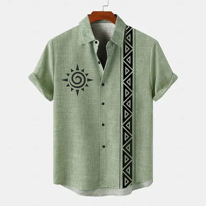 Zomer Overhemd | Katoen-Linnen | Tribal Print & Korte Mouw