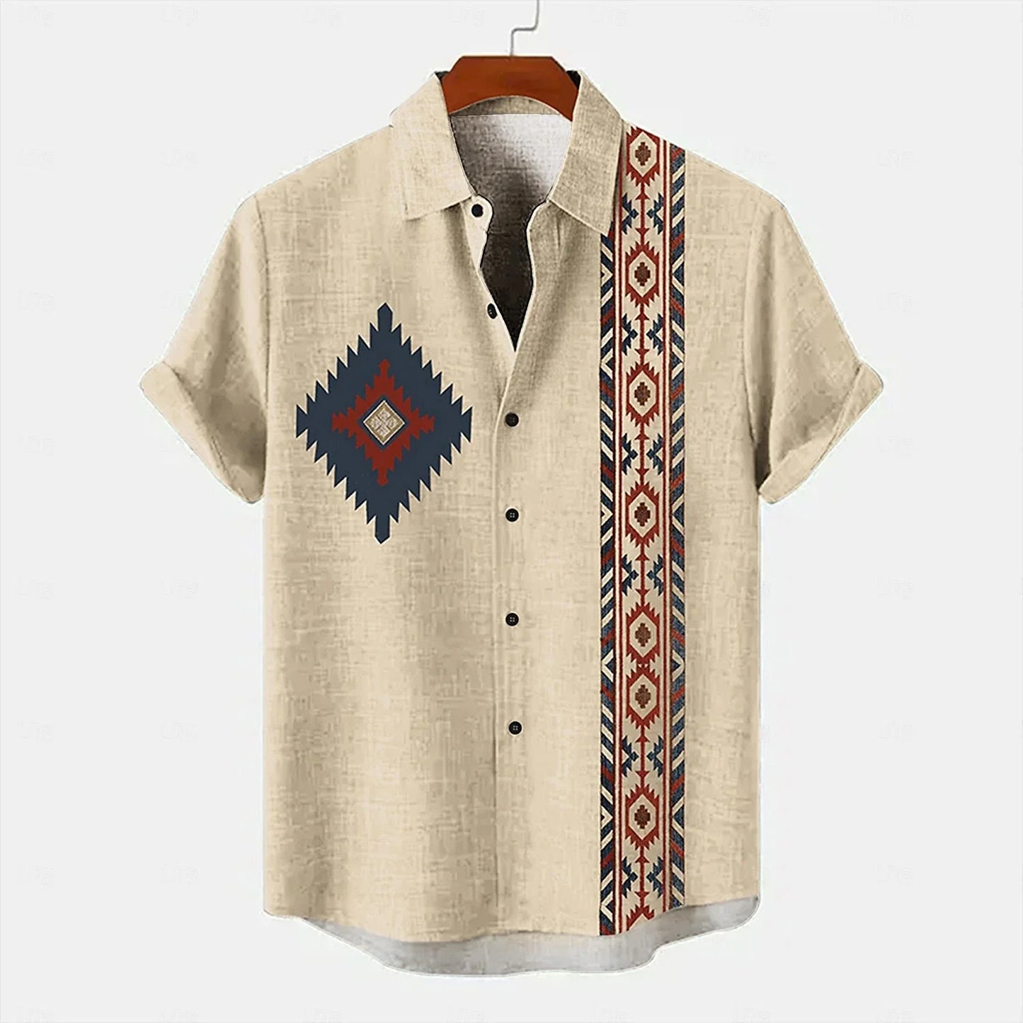 Zomer Overhemd | Katoen-Linnen | Tribal Print & Korte Mouw
