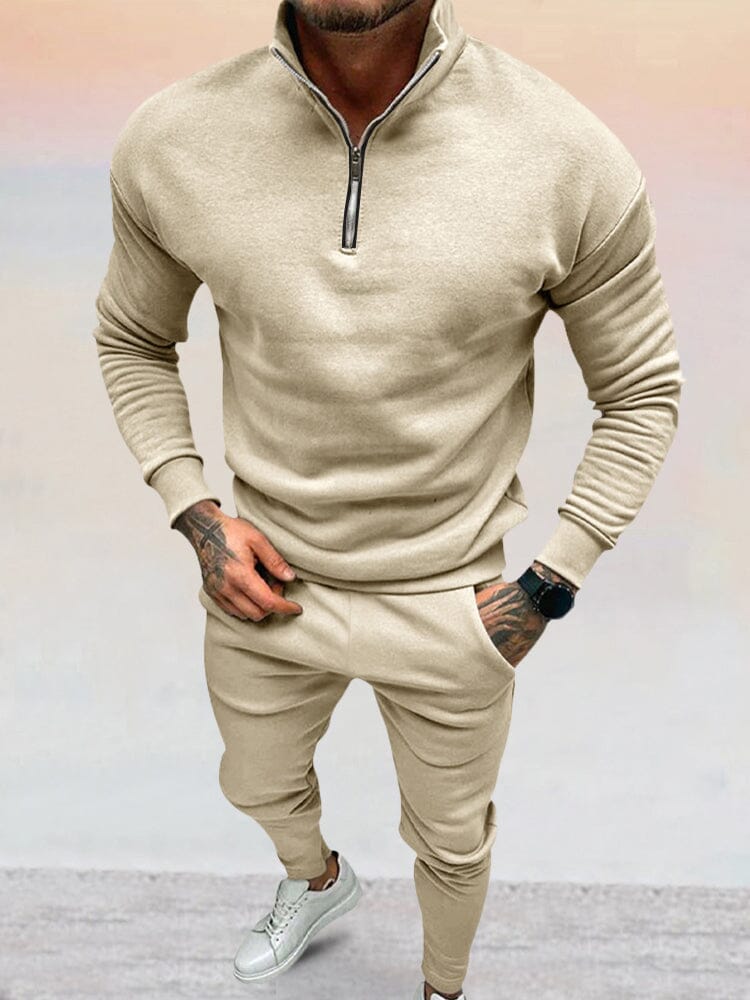 Heren Loungepak met Rits | Zandkleur | Slim Fit & Streetstyle