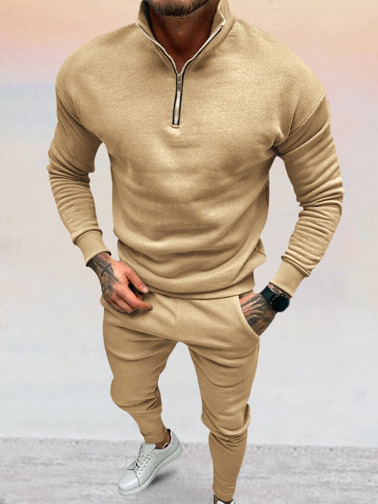 Heren Loungepak met Rits | Zandkleur | Slim Fit & Streetstyle