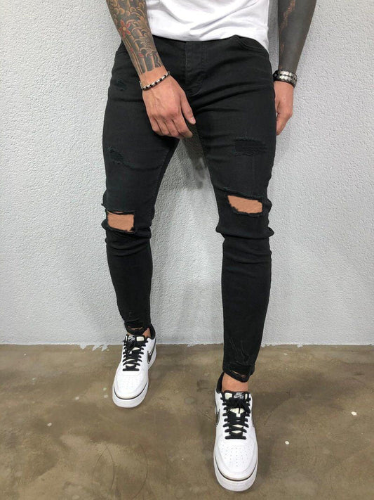 Ripped Street Jeans | Skinny Fit Denim | Destroyed Knieën & Vervaagde Wassing