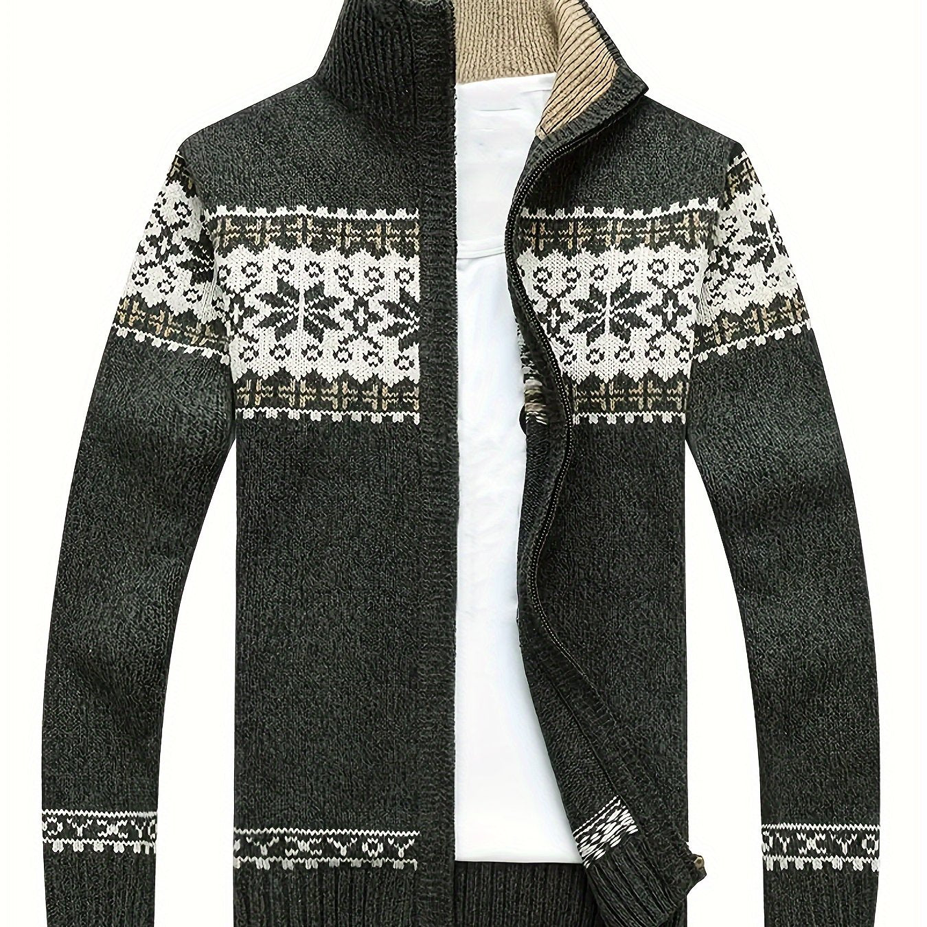 Heren Gebreid Vest met Rits | Noors Patroon | Warme Winterstijl