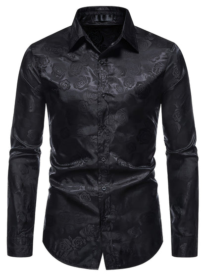 Jacquard Satijnen Overhemd voor Heren | Slim Fit | Luxe Bloemenstructuur