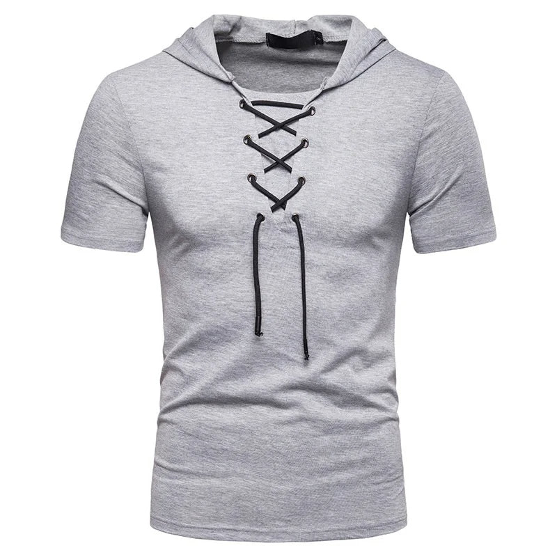 Heren Hoodie T-shirt met Vetersluiting | Slim Fit | Urban Edge