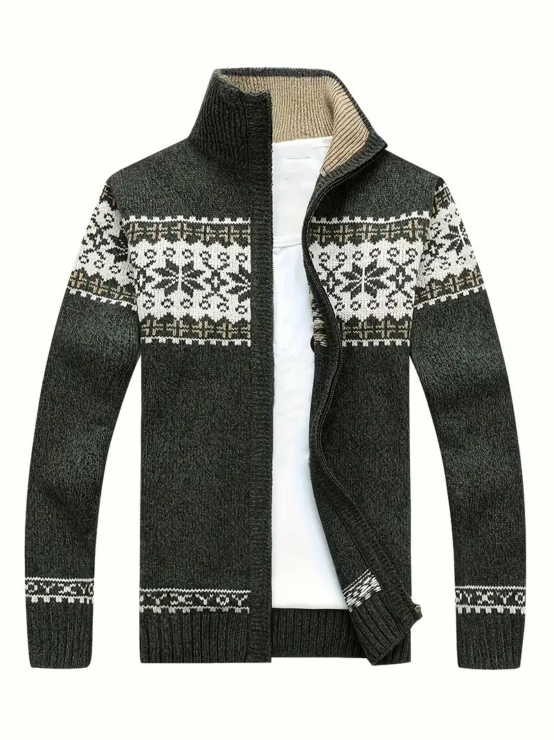 Gebreid Cardigan | Wolmix | Noors Patroon & Ritssluiting