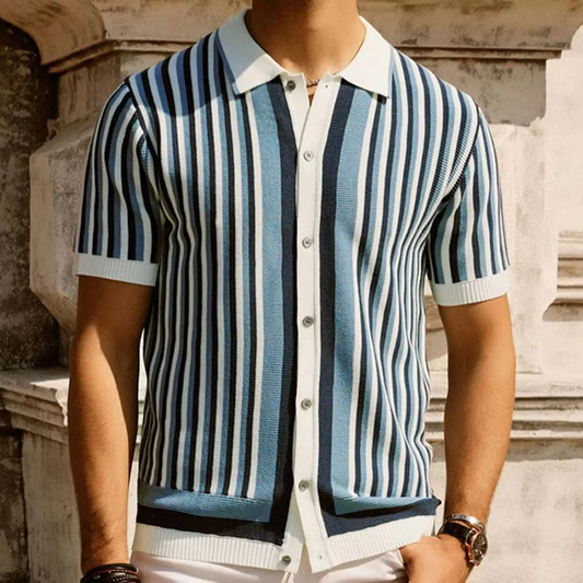 Heren Vintage Gestreept Overhemd | Cuban Collar | Retro Resort Style