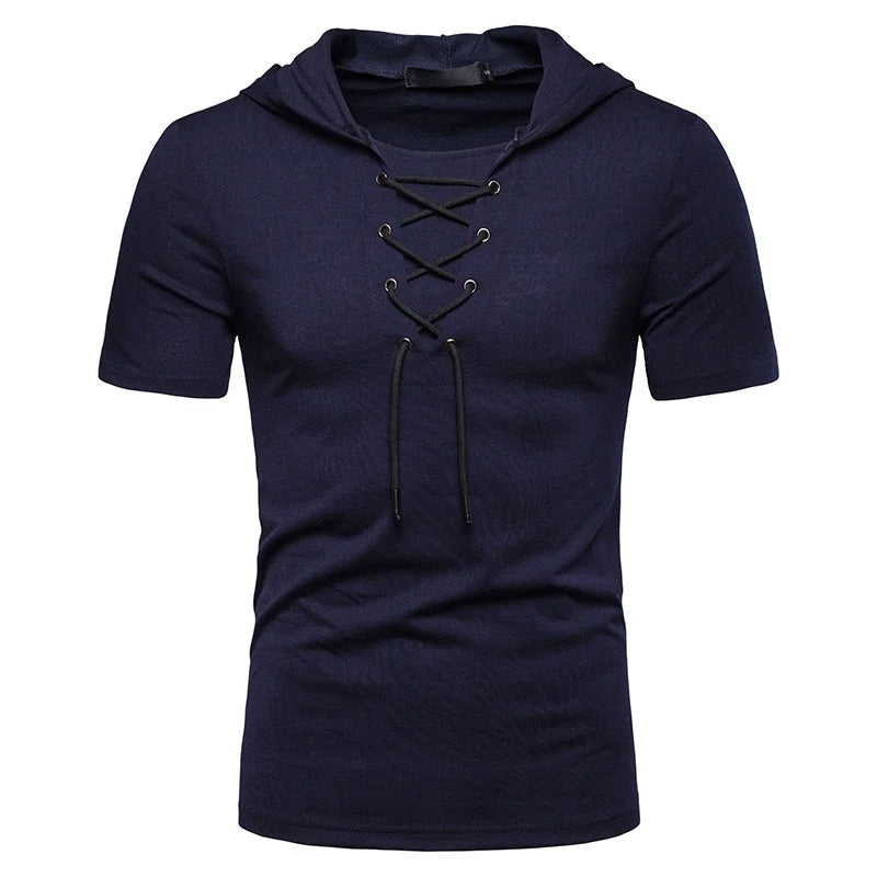 Heren Hoodie T-shirt met Vetersluiting | Slim Fit | Urban Edge