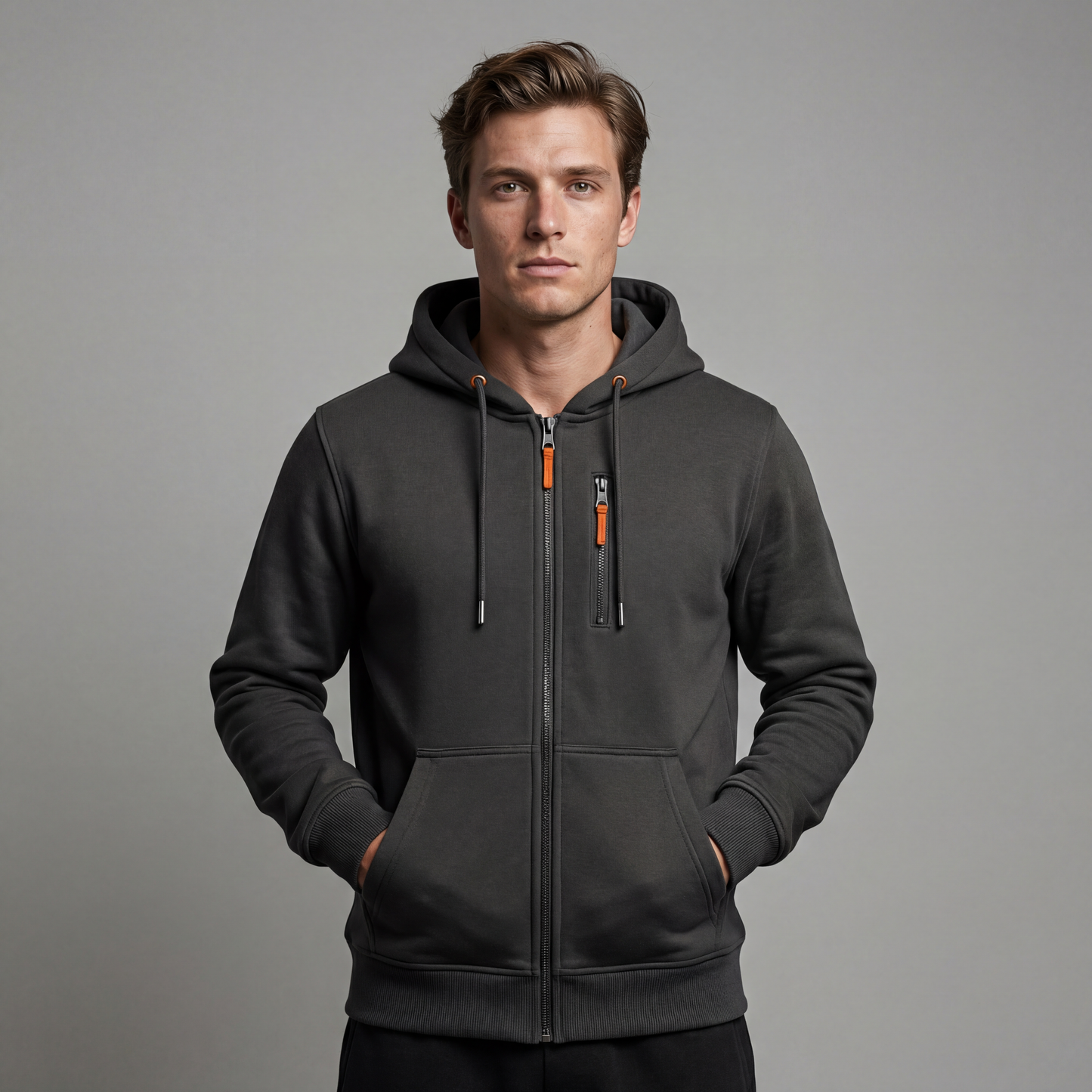 Sweatshirt met capuchon, rits en zakken