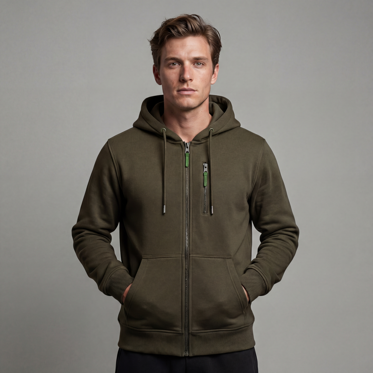 Sweatshirt met capuchon, rits en zakken